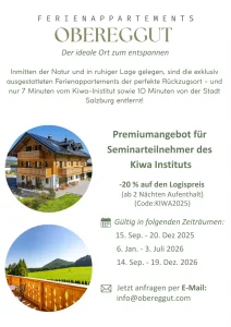 Vorderseite des Flyers der Ferienappartements Obereggut mit dem Angebot für Seminarteilnehmer